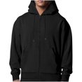 thumbnail image 2 of pstuiky camisetas de manga larga para hombre, Sudadera deportiva informal de manga larga con capucha y bolsillos con cremallera de color liso para hombre salir tops m, 2 of 8