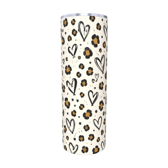 Leopard Heart Pattern 20oz Insulated Tumbler with Handle and Straw Travel Coffee Cup Car Cup Gift for Women with Straw
