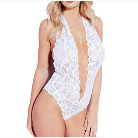 Nmnitkp Sexy Lingerie for Women One Piece Lingerie Lace Bodysuit Deep V Teddy Mini Babydoll & Open-back Lace Lingerie for Women