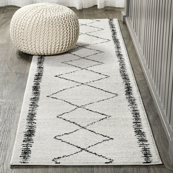 JONATHAN Y MOROCCAN HYPE 2 x 8 Runner Rug, Zaina Moroccan Beni Souk - Cream/Black, MOH203A-28
