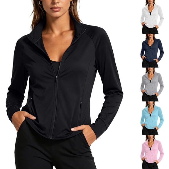 Gealkoca Women's UPF 50 Lightweight Athletic Jacket Womens Workout Zip Up Slim Running Gym Jacket with Pockets Summer Sun Protection Jacket