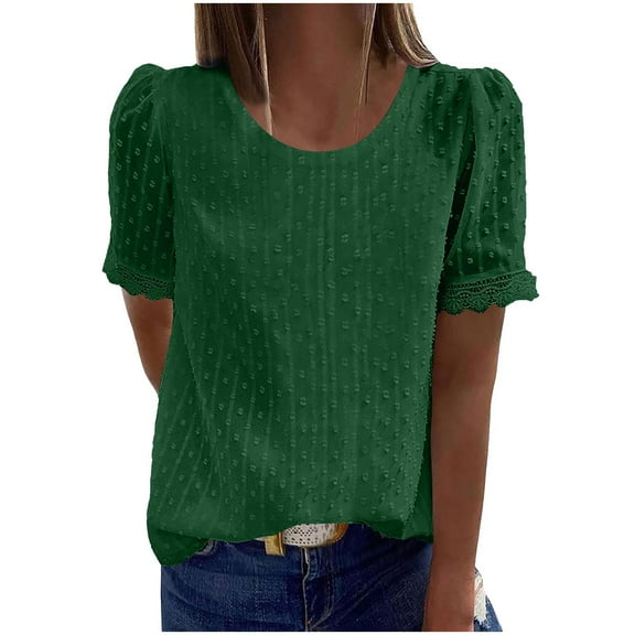 Wlynlyn Tops for Women Dressy Casual Short Sleeve Business Casual Top Crewneck Dotted Chiffon Top XL