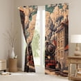 thumbnail image 3 of Castle Fairy Vintage Steam Train Blackout Curtains Set of 2 (52x84 Each) for Teens, Town Cloudscape Window Curtains for Themed Bedroom, Red Black, 3 of 6