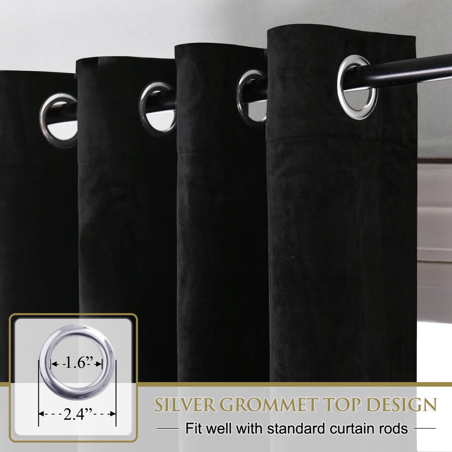 StangH Blackout Velvet Curtains for Bedroom - Super Soft Smooth Soundproof Velvet Drapes with Grommet Heat & Noise Reducing Window Covering for Study Room/Loft, W52 x L63, Black, 2 Pcs