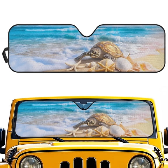 Yuyamidu Sea Turtle Windshield Sun Shade, Starfish Shell Car Sun Shade for Rubicon Sahara TJ JK JKU 2 Door & 4 Door, UV Rays Blocker Sun Visor Shade