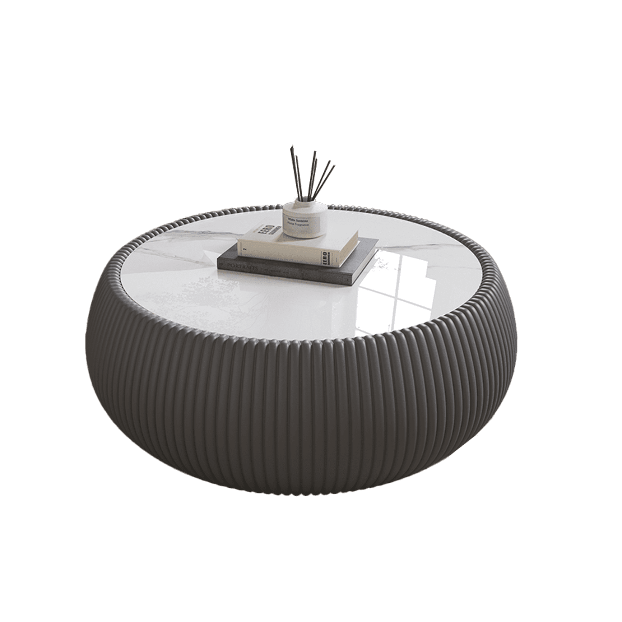 Leumius Round Coffee Table,Cylinder Shape Leather Coffee Modern Sofa Table for Living Room, Bedroom and Outdoor Home Decor Grey