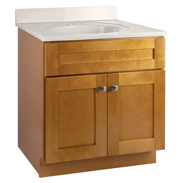 Design House 597997 Brookings Shaker 2-Door Bathroom Vanity with Cultured Marble 4 inch Centerset White on White Top, Unassembled, 31x22, Modern Birch