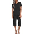 thumbnail image 2 of Ekouaer Women's Sleepwear Capri Pajama Sets Short Sleeve Two-Piece Pjs V Neck Tops & Capri Pants with Pockets S-3XL, 2 of 5