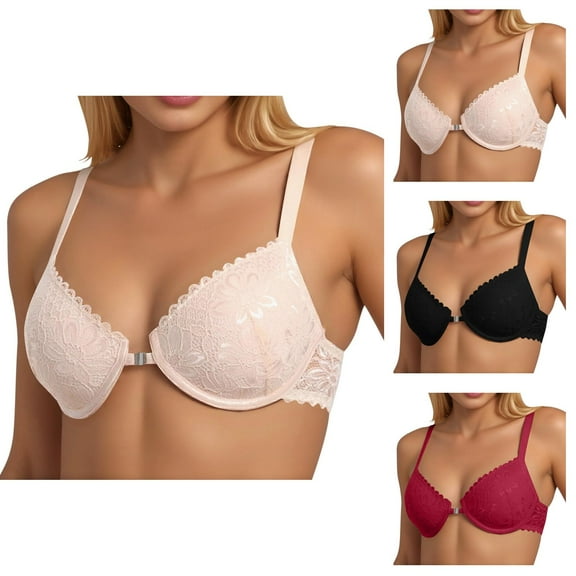 Front Closure Bras for Women Lace Racerback Front Buckle Underwire Adjustable Strap Bralette Comfortable Everyday Bras