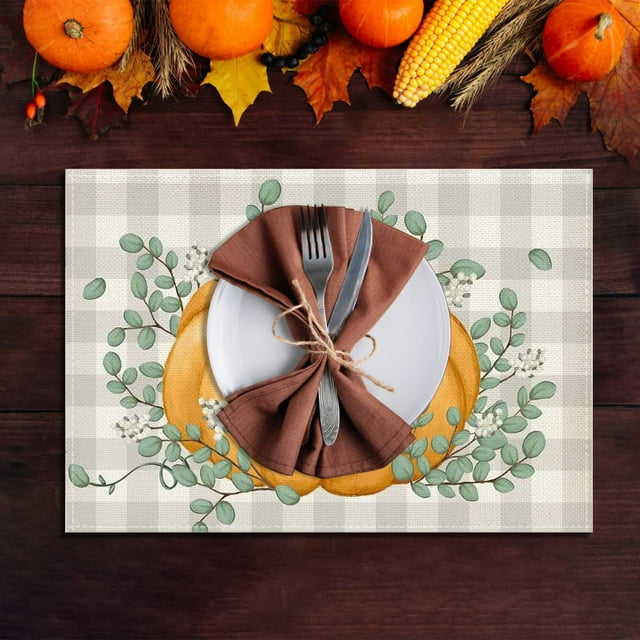 RKSTN halloween decroations 4pc Thanksgiving Gnomes And Pumpkins In Celebration Of Fall Soft Washable Kitchen Placemat 32x42CM