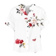 thumbnail image 5 of YOTAMI Button-Down Shirts for Women Summer Short Sleeve V-Neck Floral Printed Blouses Loose Tops White L, 5 of 5