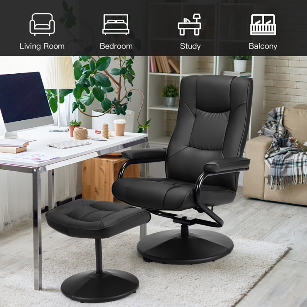 Finihen Swivel Recliner Chair, Swivel Lounge Chair Recliner with Ottoman, for Living Room, Bedroom, Black