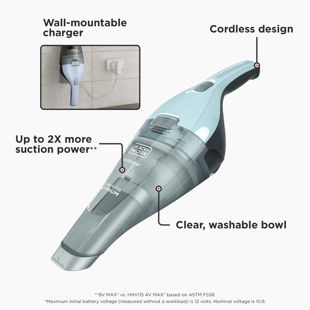 BLACK+DECKER dustbuster® 7.2V 1.5Ah Cordless Hand Vacuum, for Quick Cleanups, Model #HNVC215B12, Icy Blue