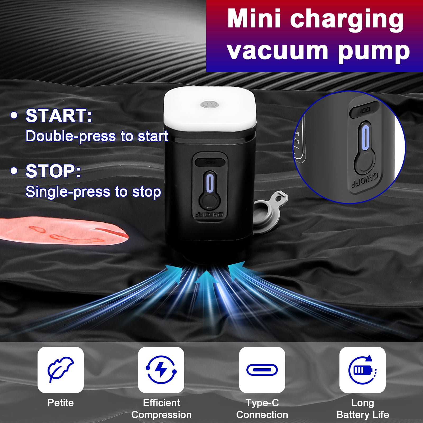 Vacuum Seal Bag for Traveling with Rechargeable Pump 17L Compression Packing Cube for Carry On Suitcase and Backpack Reusable IP67 Waterproof Vacuum Storage Bag 2 Pack