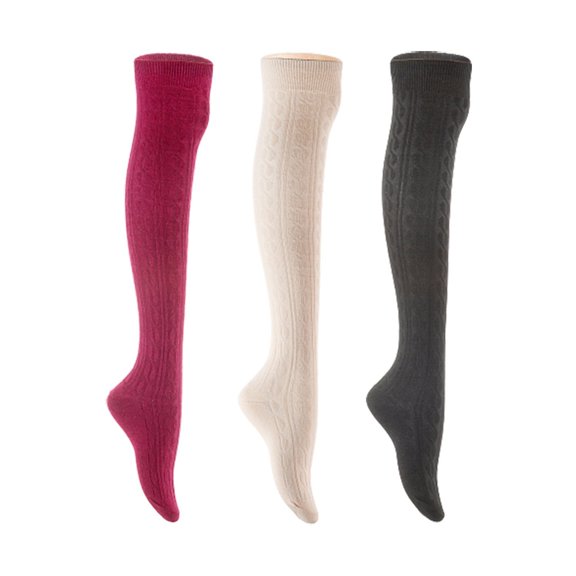 Lian LifeStyle Women's 3 Pair Adorable Comfortable Soft Thigh High Over Knee High Cotton Socks Size 6-9 L1024 Wine,Cream,Black