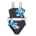 thumbnail image 3 of Tfken Summer Girls Teen Cute Swimsuit Set Outfits Beach Swim 2 Piece Swimming Bikini Vest With Trunks Set Swimwear Sleeveless Floral Print Children Soft Bathing Suits Size 9-10 Years Black, 3 of 5