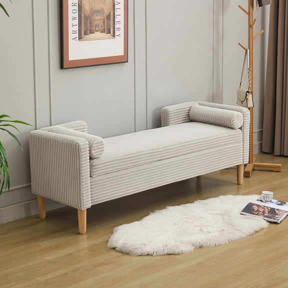 GOMYHOME 65" Corduroy Upholstered Storage Bench with Arms, Lift-Top End of Bed Ottoman