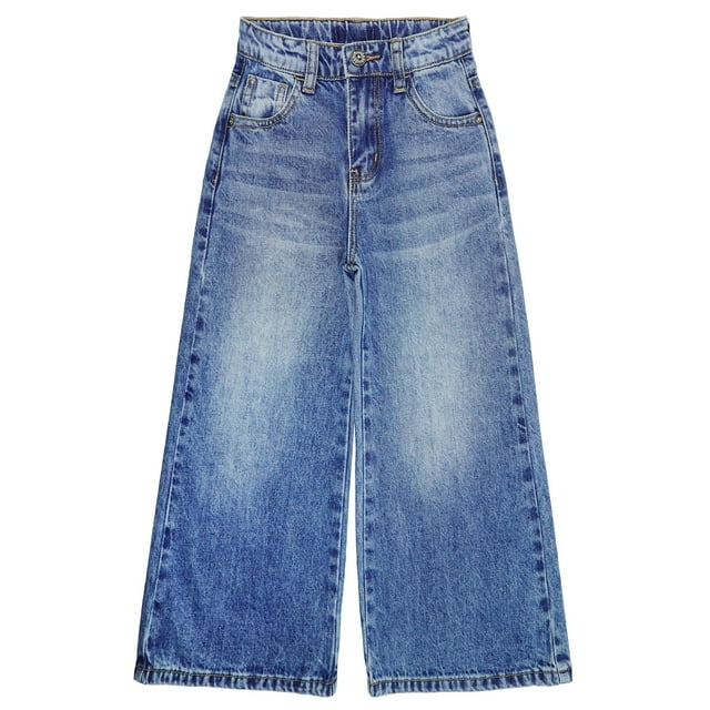 KIDSCOOL SPACE Girl Jeans,Kid Wide Leg Slim Fit Fashion Denim Jeans Pants,Light Blue,10-11 Years