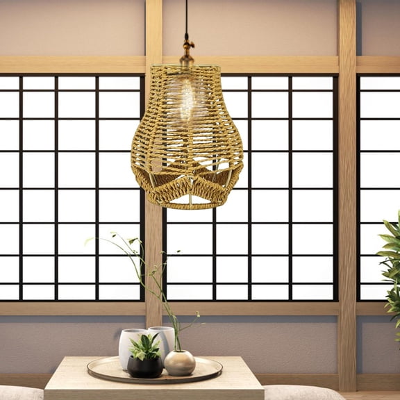 EHJRE Rattan Pendant Lighting Ceiling Hanging Chandelier Lamp Lighting Fixture Hanging Lamp Bird's Nest Woven Lampshade for Bedroom Restaurant , C C