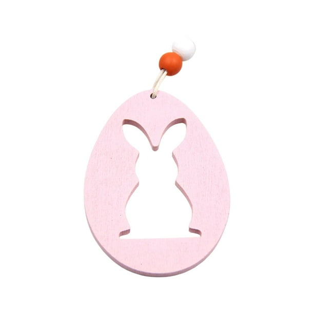 Adorno colgante de madera con texto en inglés "Happy Easter" para decorar el hogar en vacaciones. Conejo Hueco Rosa