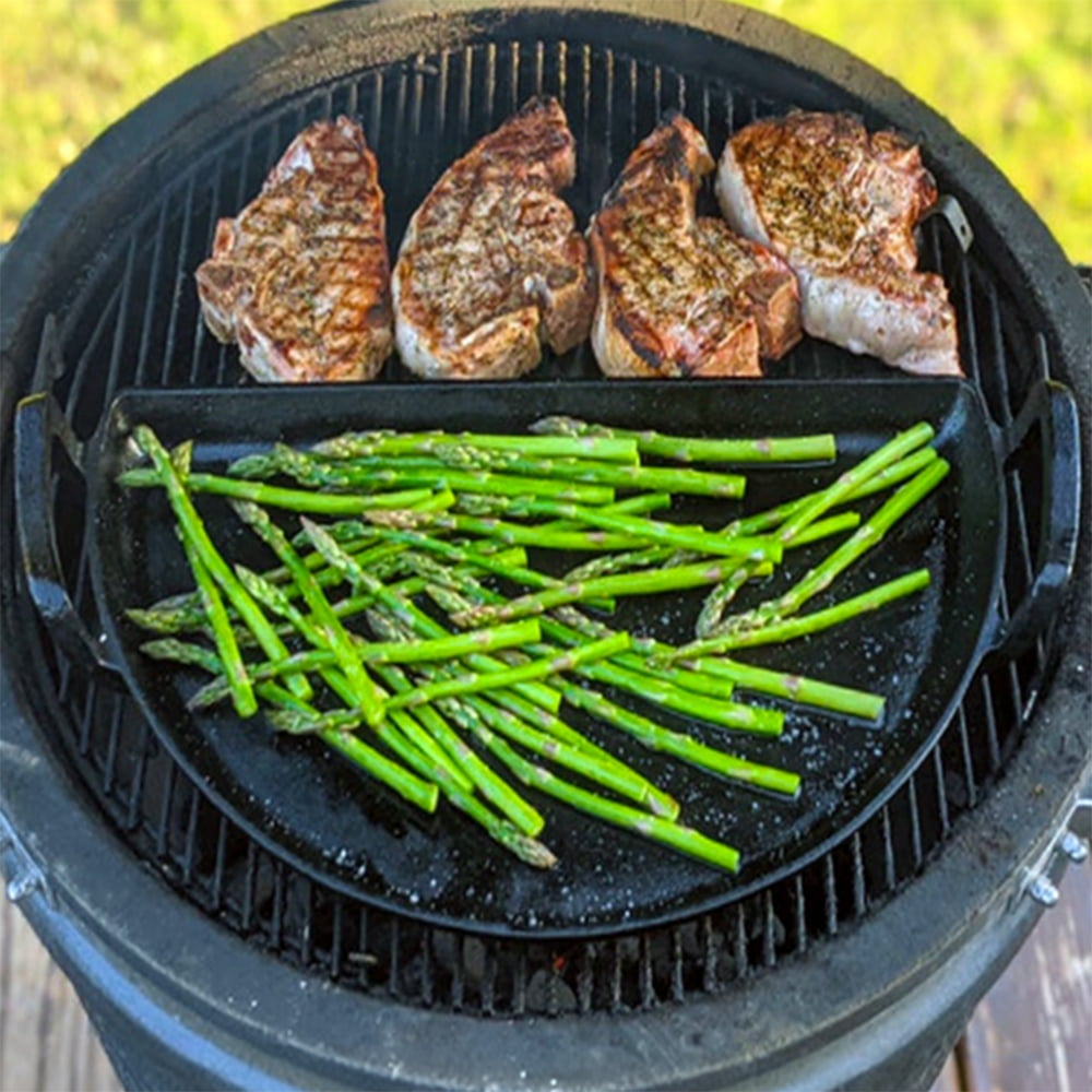 SnS Grills Slow 'N Sear® Cast Iron Drip 'N Griddle Pan 18" — 3-in-1 Cast Iron Drip Pan & Smashburger Griddle for Weber 18-Inch Kettle & Home 'N Roam Travel Kettle