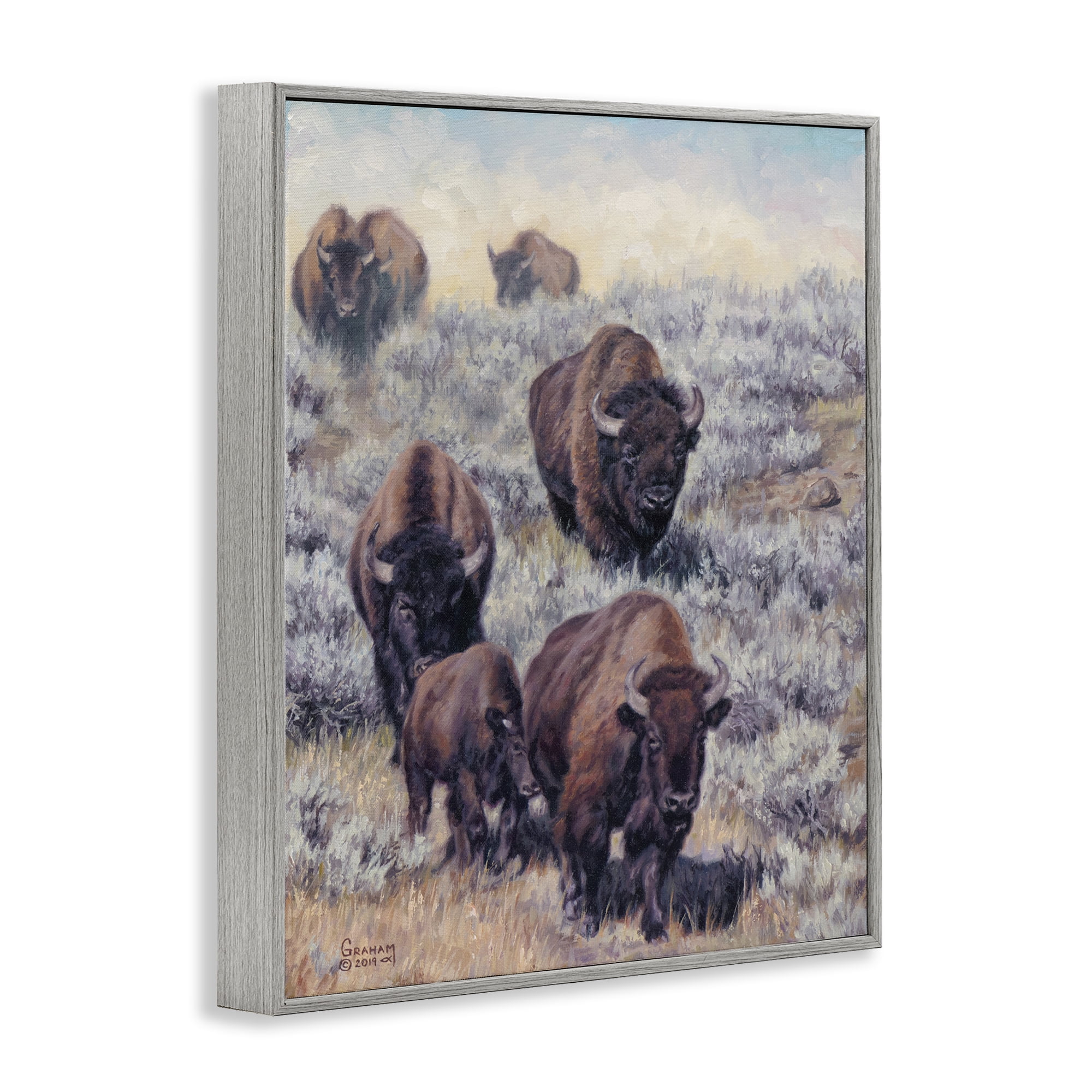 Stupell Industries In Search Of New Grass Landscape Painting Gray Framed Art Print Wall Art, 16 x 20