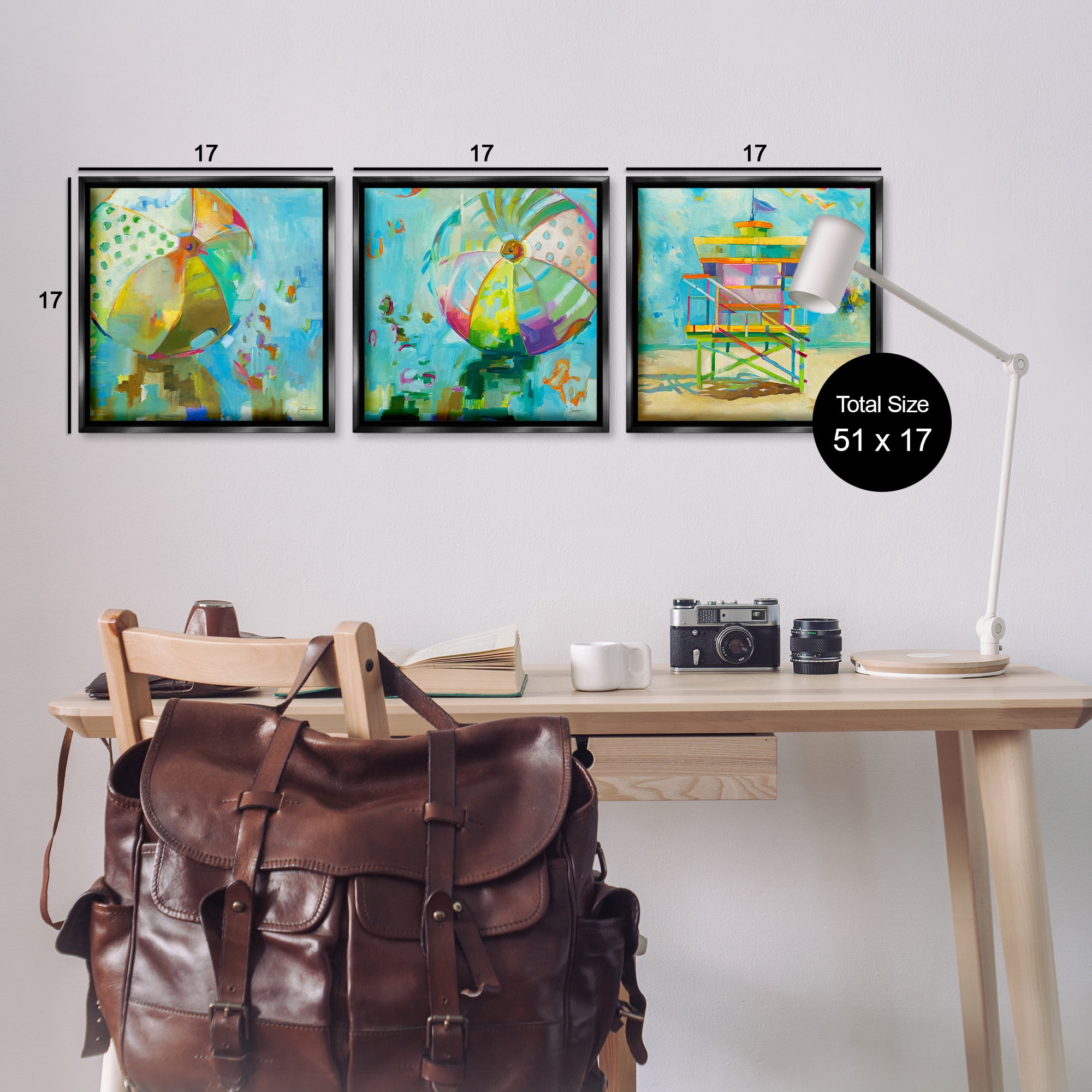 Stupell Industries Abstract Beach Scenes Abstract Painting Black Floater Framed Canvas Art Print Wall Art, 18 x 18, Set of 3