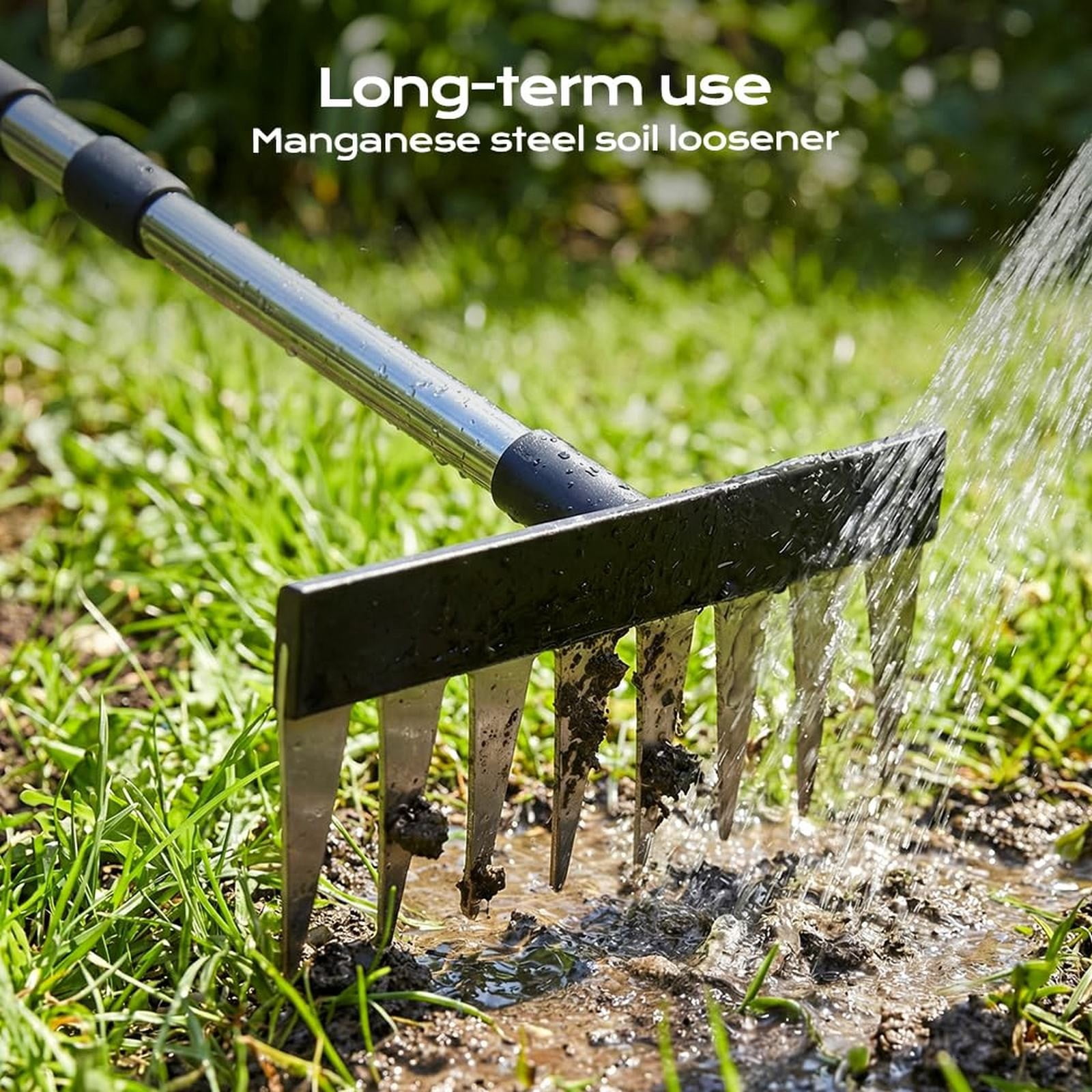 8-Tine Adjustable Garden Hand Rake, Heavy Duty Weeding Cultivator, Soil Loosening Hand Rake for Vegetable Garden, Flower Bed, Yard Work, Gardening Hand Tool, By TINGXIN