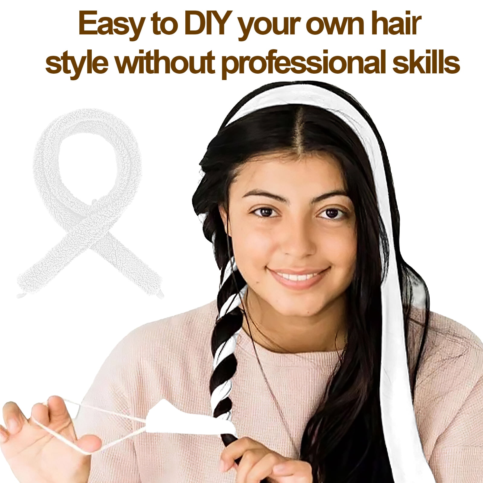 Satin Heatless Hair Curler, Lazy Natural Soft Wave DIY Heatless Curls for Sleep in Overnight, for All Hair Types, White