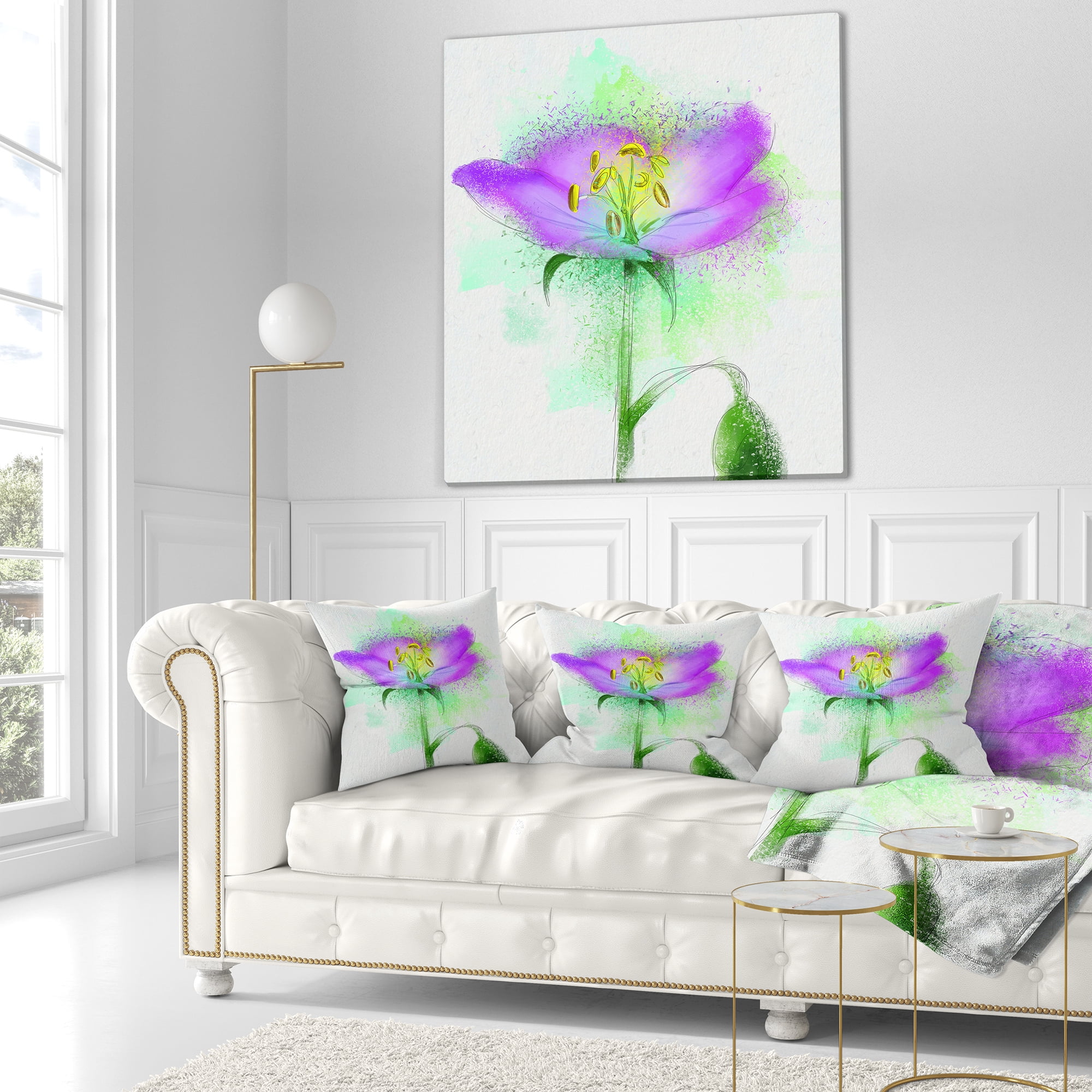 Designart Beautiful Purple Watercolor Flower - Floral Throw Pillow - 16x16