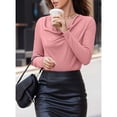 thumbnail image 4 of Endives Women's Long Sleeve Shirt Draped Cowl Neck Tops Flared Collar Ribbed Elengant Solid Color Blouse Dressy Casual Shirts Business Outfits Spring Trendy Pink, 4 of 6