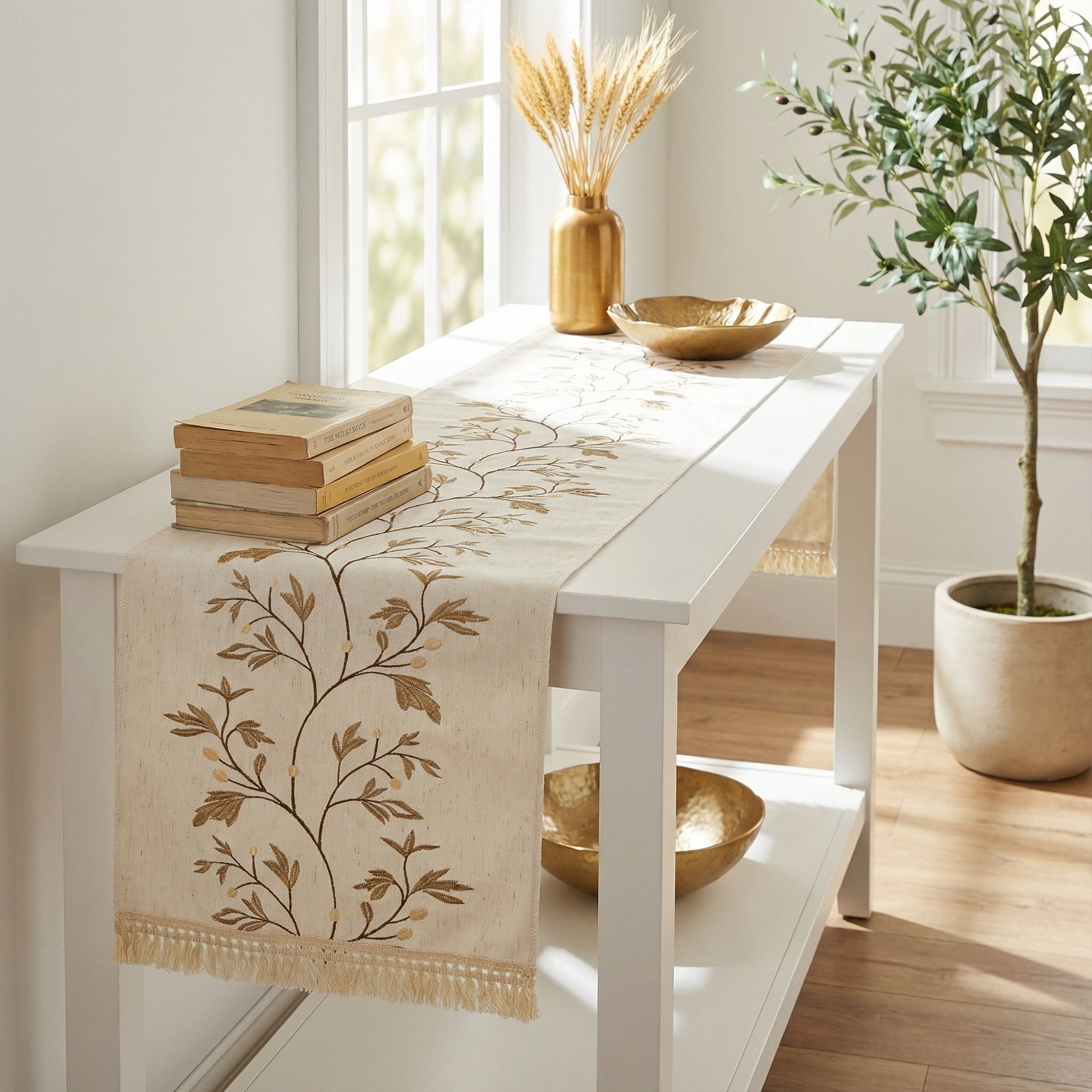 Unique Bargains Long Washable Floral Table Runner for Dining Decor Coffee 15.4"x106.3"