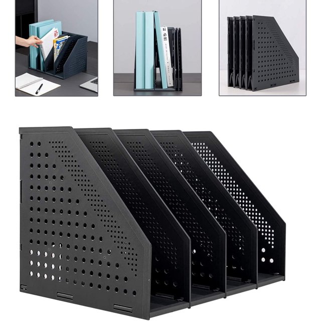 Portaarchivos A4 plegable, revistero plegable, revistero con 4 compartimentos, para organización de oficina, organizador de escritorio para oficina escolar y almacenamiento (gris oscuro)