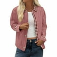 thumbnail image 2 of Hueook Womens Fleece Jacket Women's Loose Sleeved Checkered Collar Long Sleeved Hooded Casual Jacket Pink XL, 2 of 7