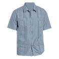 thumbnail image 2 of Victory Outfitters Men's Short Sleeve Button Up Guayabera Shirt - Blue - M, 2 of 2