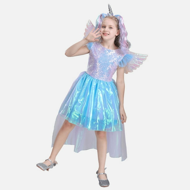 Girls Unicorn Dresses Kids Birthday Party Costume Kids Fluffy
