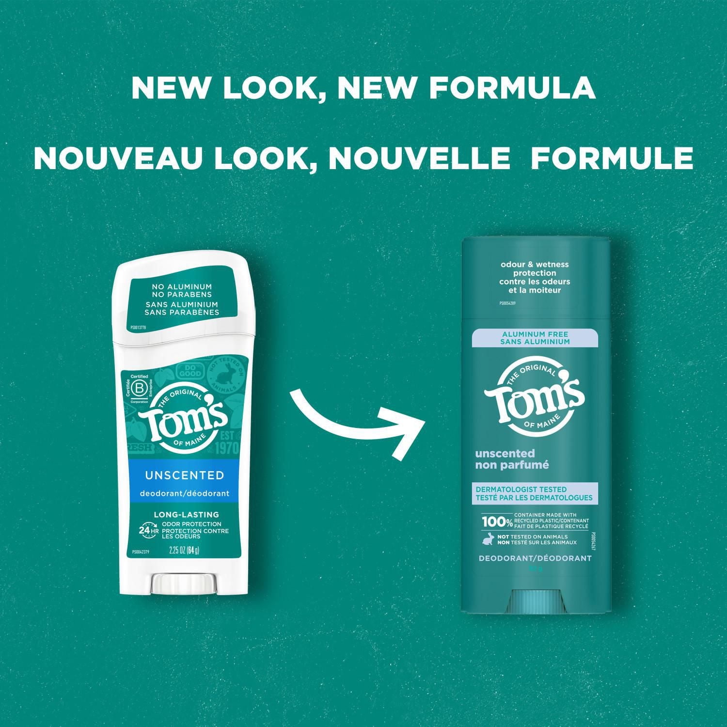 Déodorant naturel Tom’s of Maine Non parfumé pour femmes et hommes, Sans aluminium, 92 g