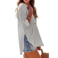 thumbnail image 6 of Women's V-Neck Hooded Beach Cover Up 2026 Lightweight Gauze Hoodie Shirts Loose Drawstring Pullover Tops with Pocket Light Gray 2XL, 6 of 7