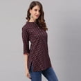 thumbnail image 6 of Janasya Indian Chinese Neck 3/4 Sleeve Floral Print Black Cotton Tunic For Women, 6 of 8
