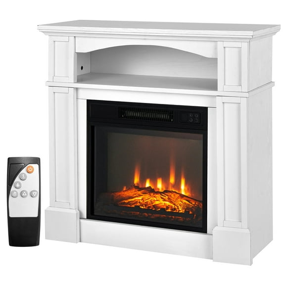Costway 32" 1400W Electric Fireplace Mantel TV Stand Space Heater W/ Shelf White