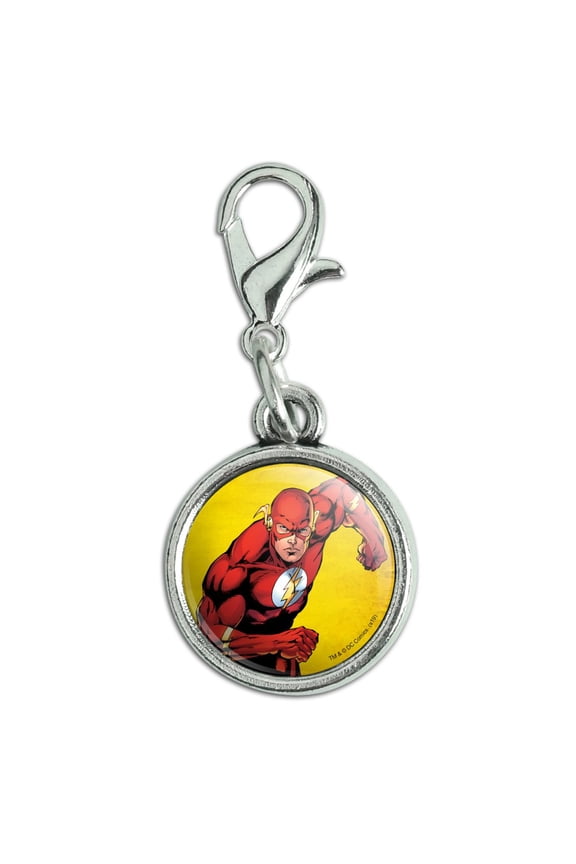 The Flash Character Antiqued Bracelet Pendant Zipper Pull Charm with Lobster Clasp