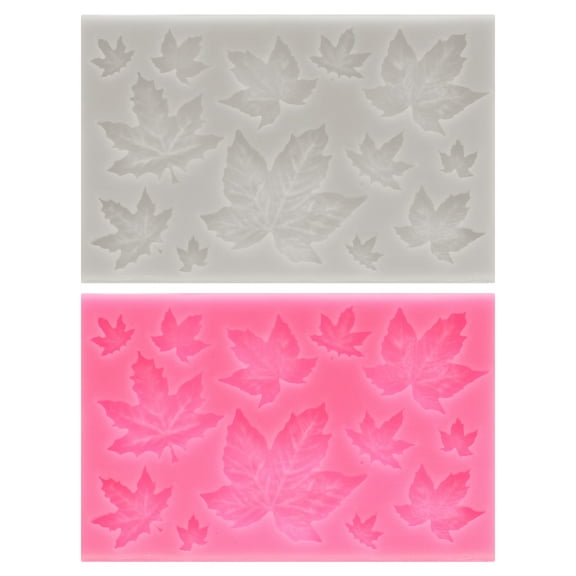 2pcs Polymer Clay Mold, Clay Mold Fondant Mold Maple Leaf Mold Silicone for Crafts Air Dry DIY Cake, Pink Grey