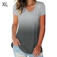 thumbnail image 1 of Camiseta de mujer con cuello en V, manga corta, gradiente superior, camiseta informal, gris, XL kenally  AP001652-09, 1 of 5