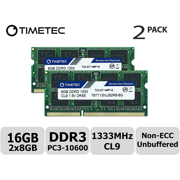 Timetec Hynix IC 16GB Kit(2x8GB) DDR3 1333MHz PC3-10600 Non ECC Unbuffered 1.5V CL9 2Rx8 Dual Rank 204 Pin SODIMM