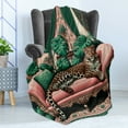 thumbnail image 3 of Ambesonne Leopard Fleece Throw Blanket Monsteras Wild Cat Lounge 50"x70" Pink and Jade Green, 3 of 5