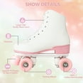 thumbnail image 3 of SLLINGLUO Roller Skates for Girls, High-Top Double Row Leather Quad Skates, White & Pink, Youth 4, 3 of 8