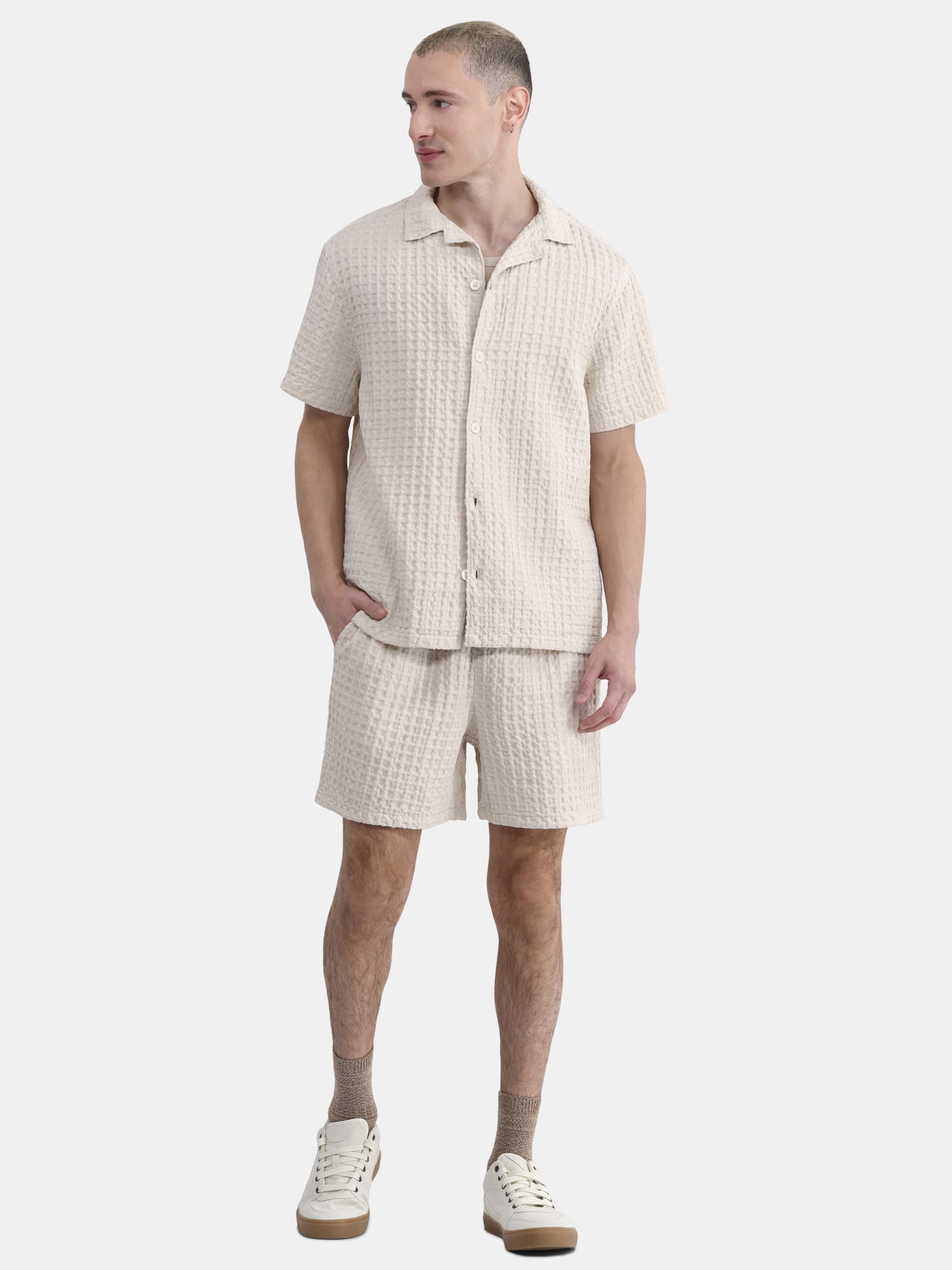 No Boundaries Men's & Big Men's Short Sleeve Textured Waffle Shirt, Sizes XS-5XL