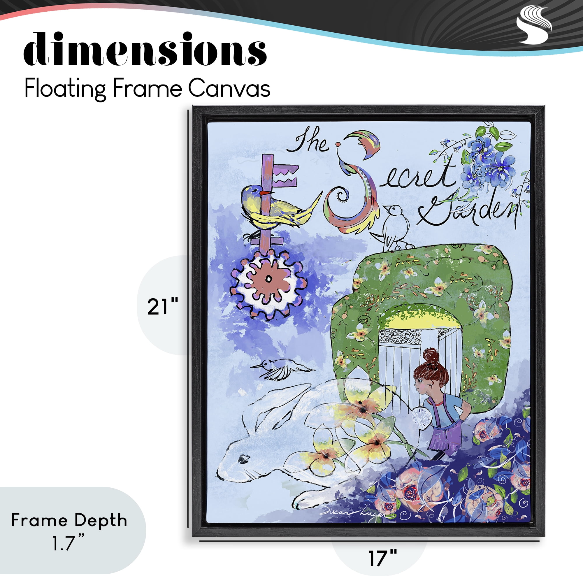 Stupell Industries Secret Garden Folk Illustration Black Framed Floater Canvas Wall Art, design by Susan Lugar