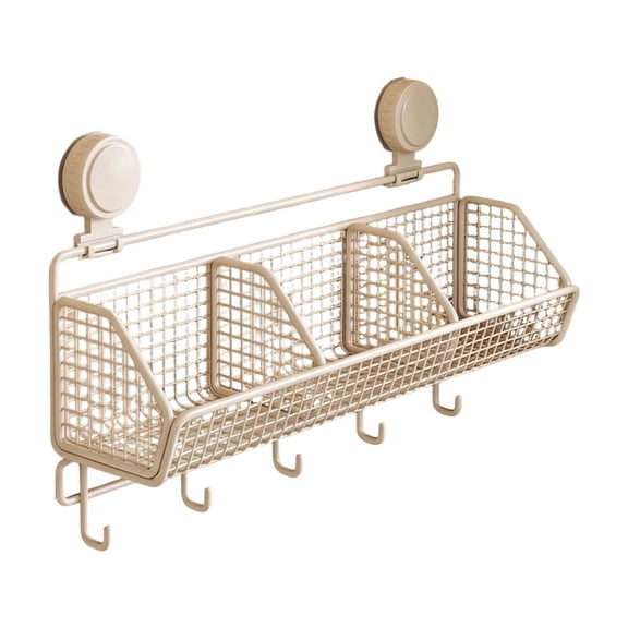 Hanging Wire Fruit Basket with Suction Cup, Hanging Fruit Baskets for Kitchen Counter, Wall Basket for Kitchen Bathroom Pantry, Space Saving Hanging Kitchen Baskets for Wall Mount Storage, 3 Grid