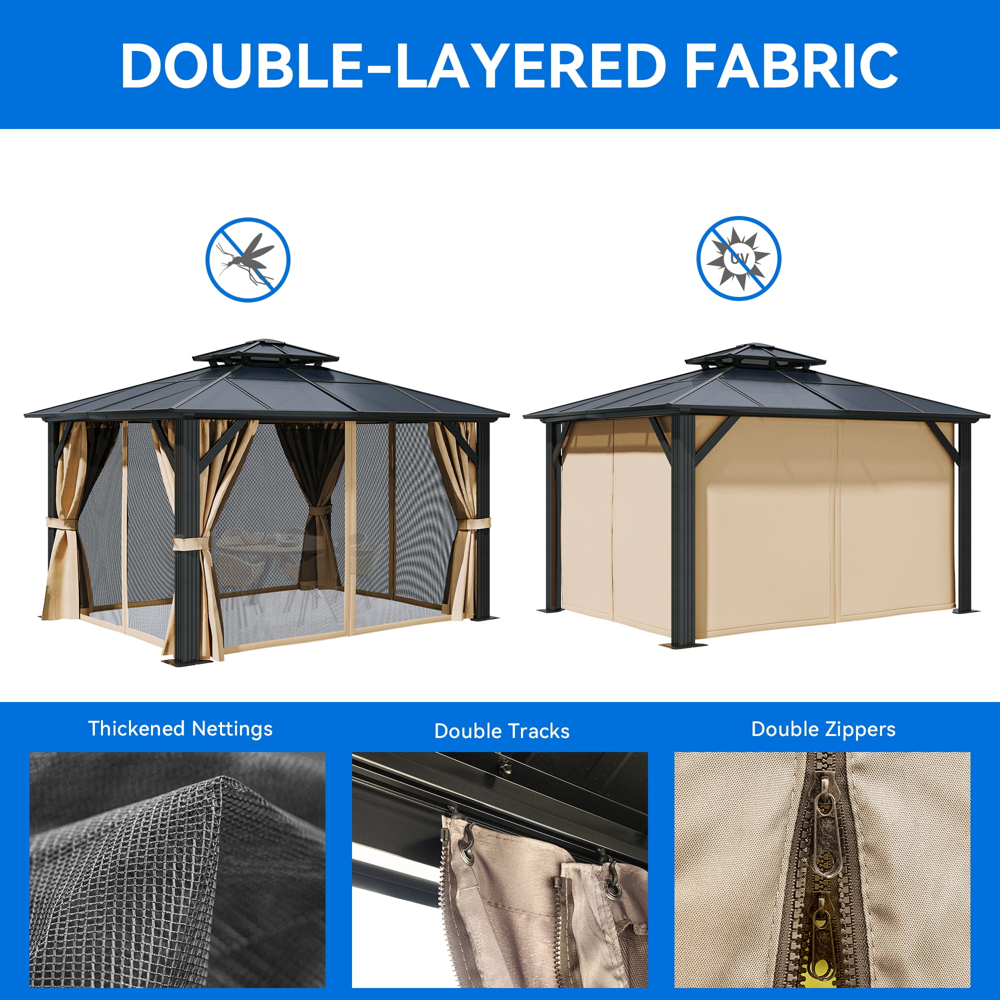 Dextrus 12' x 14' Brown Hard-Top Double Roof Canopy